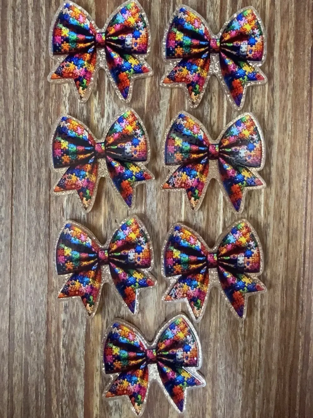 7 Pc Autism Awareness Bow Acrylic Flatbacks